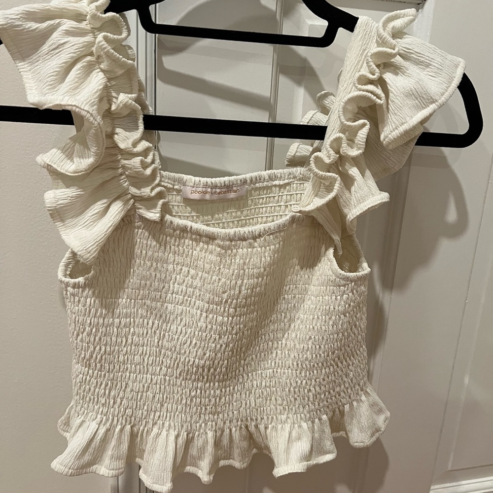 Pookie and Sebastian off white ruffle crop top